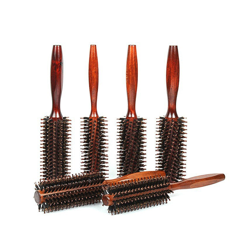 Hemuk Wood Boar Bristle Hair Care Curling Comb for Salon and Home Use, Volumizing Styling Roller Comb, Solid Wood Smoothing and Cleaning Hair Comb - image 5