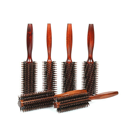 Hemuk Wood Boar Bristle Hair Care Curling Comb for Salon and Home Use, Volumizing Styling Roller Comb, Solid Wood Smoothing and Cleaning Hair Comb - image 5
