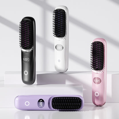 New cross-border straightening comb, rechargeable ceramic heating comb, non-damaging hair straightener, wireless portable hair curler - image 2