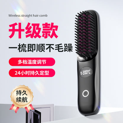 New cross-border straightening comb, rechargeable ceramic heating comb, non-damaging hair straightener, wireless portable hair curler - image 4