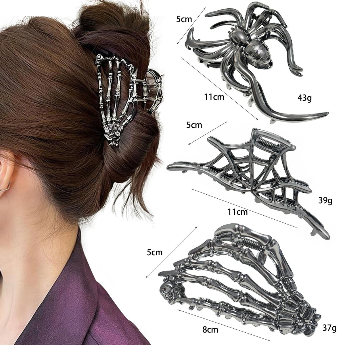 Halloween Hair Clip with Unique Design, Spider Web Claw Clip, Cross-Border Hair Accessory for the Back of the Head, Shark Clip, Spider Hairpin - image 2