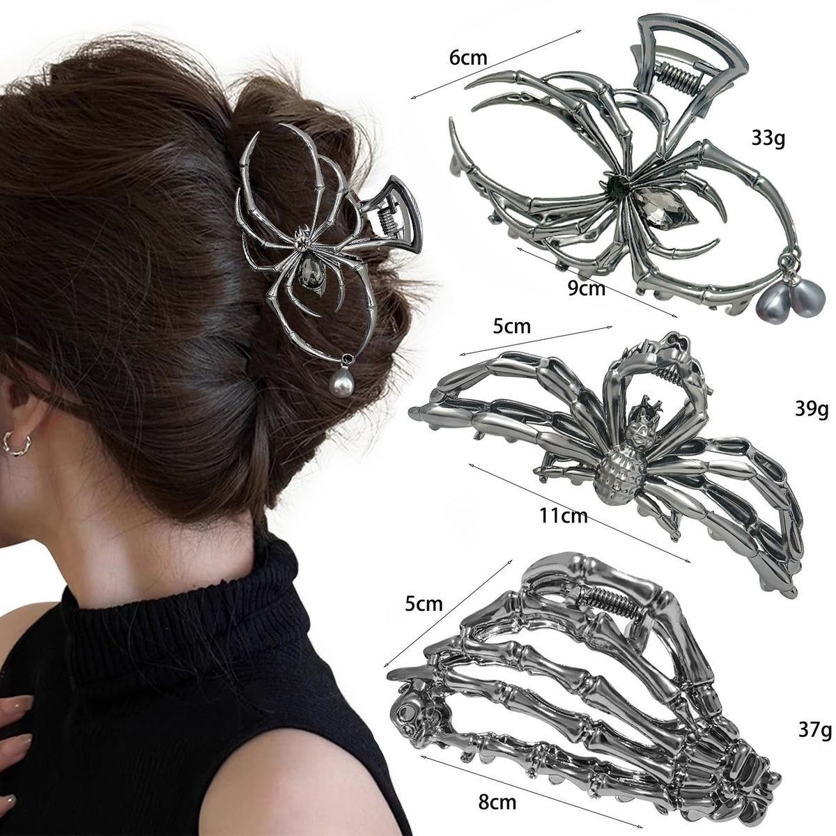 Halloween Hair Clip with Unique Design, Spider Web Claw Clip, Cross-Border Hair Accessory for the Back of the Head, Shark Clip, Spider Hairpin - image 3