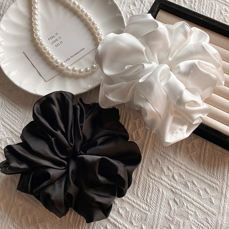 Extra-Large Pure White First-Love-Style Girly Scrunchie with Pleats, Anti-Slip Silk-Like High-End Hair Tie, Satin Hair Rope - image 1