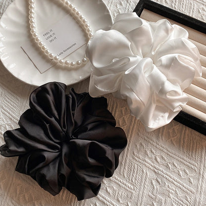 Extra-Large Pure White First-Love-Style Girly Scrunchie with Pleats, Anti-Slip Silk-Like High-End Hair Tie, Satin Hair Rope - image 1