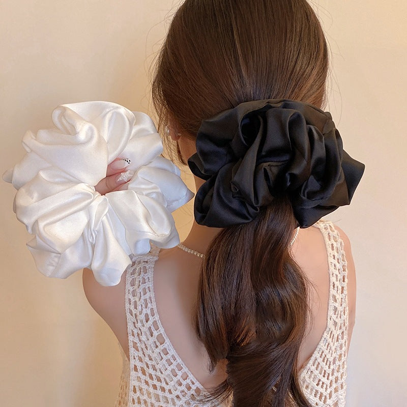 Extra-Large Pure White First-Love-Style Girly Scrunchie with Pleats, Anti-Slip Silk-Like High-End Hair Tie, Satin Hair Rope - image 2