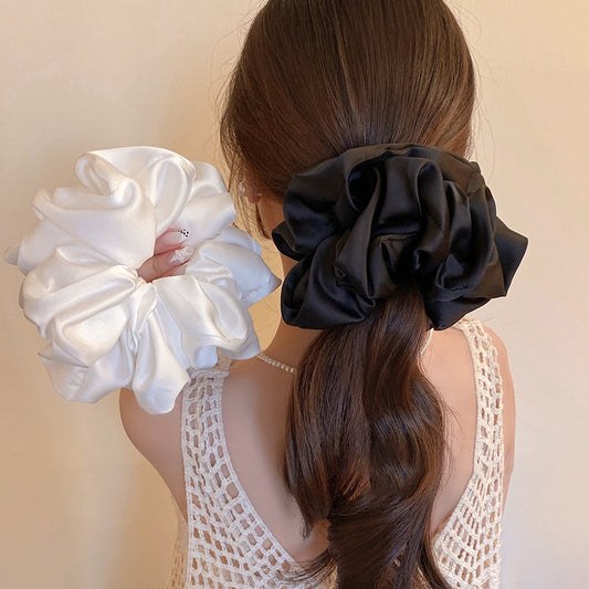 Extra-Large Pure White First-Love-Style Girly Scrunchie with Pleats, Anti-Slip Silk-Like High-End Hair Tie, Satin Hair Rope - image 2