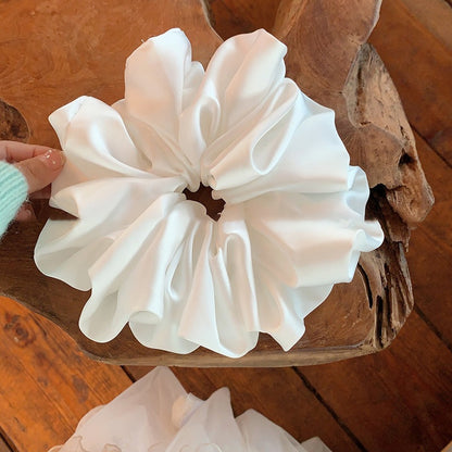 Extra-Large Pure White First-Love-Style Girly Scrunchie with Pleats, Anti-Slip Silk-Like High-End Hair Tie, Satin Hair Rope - image 3