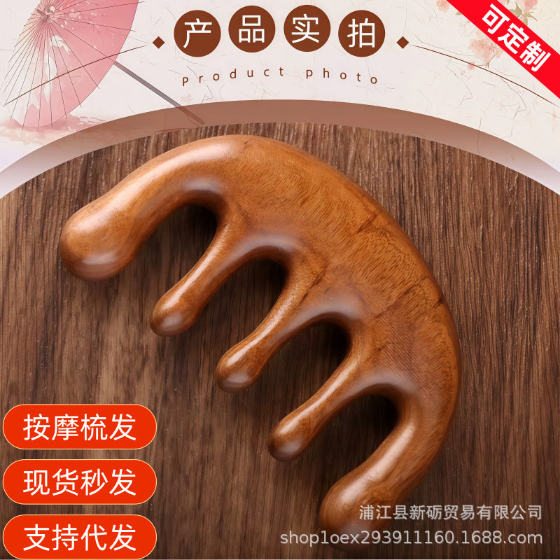 Sandalwood Massage Comb, Facial Scraping Board, Meridian-Clearing Brush, Scalp Massager, Wooden Massage Brush, Souvenir Gift Wholesale - image 1