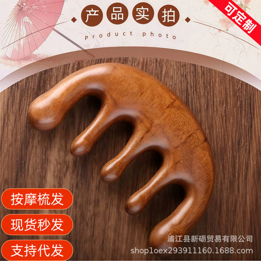 Sandalwood Massage Comb, Facial Scraping Board, Meridian-Clearing Brush, Scalp Massager, Wooden Massage Brush, Souvenir Gift Wholesale - image 1