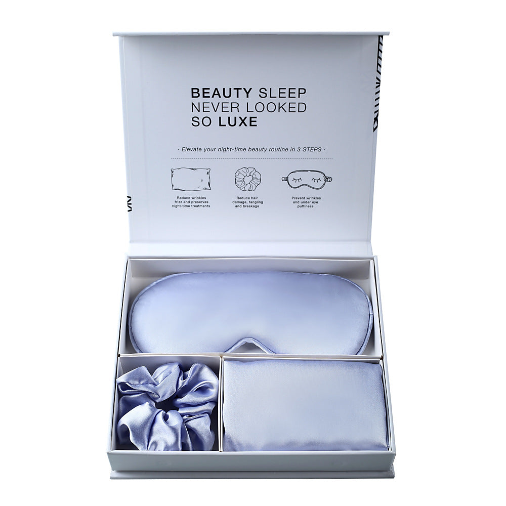 Satin imitation silk three-piece set: eye mask, hair tie, pillowcase, headband, blackout, foreign trade box set with logo - image 3