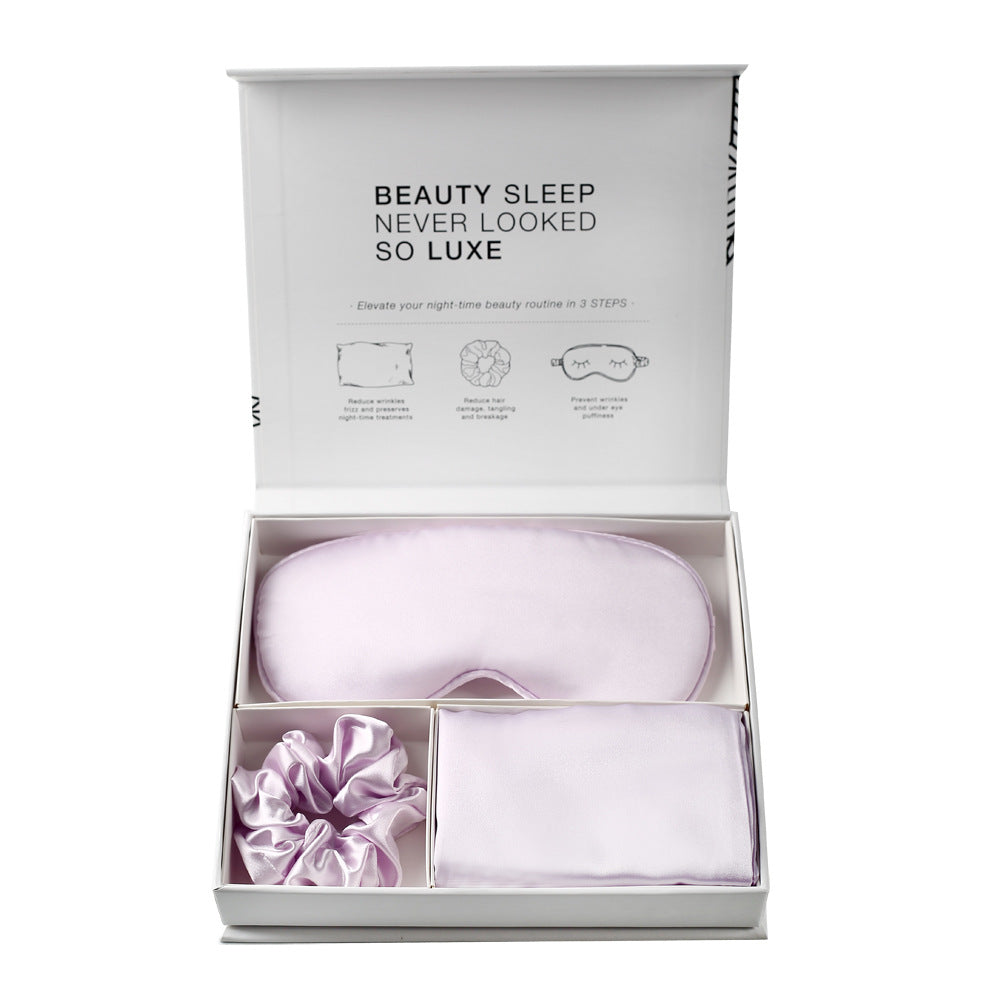 Satin imitation silk three-piece set: eye mask, hair tie, pillowcase, headband, blackout, foreign trade box set with logo - image 4