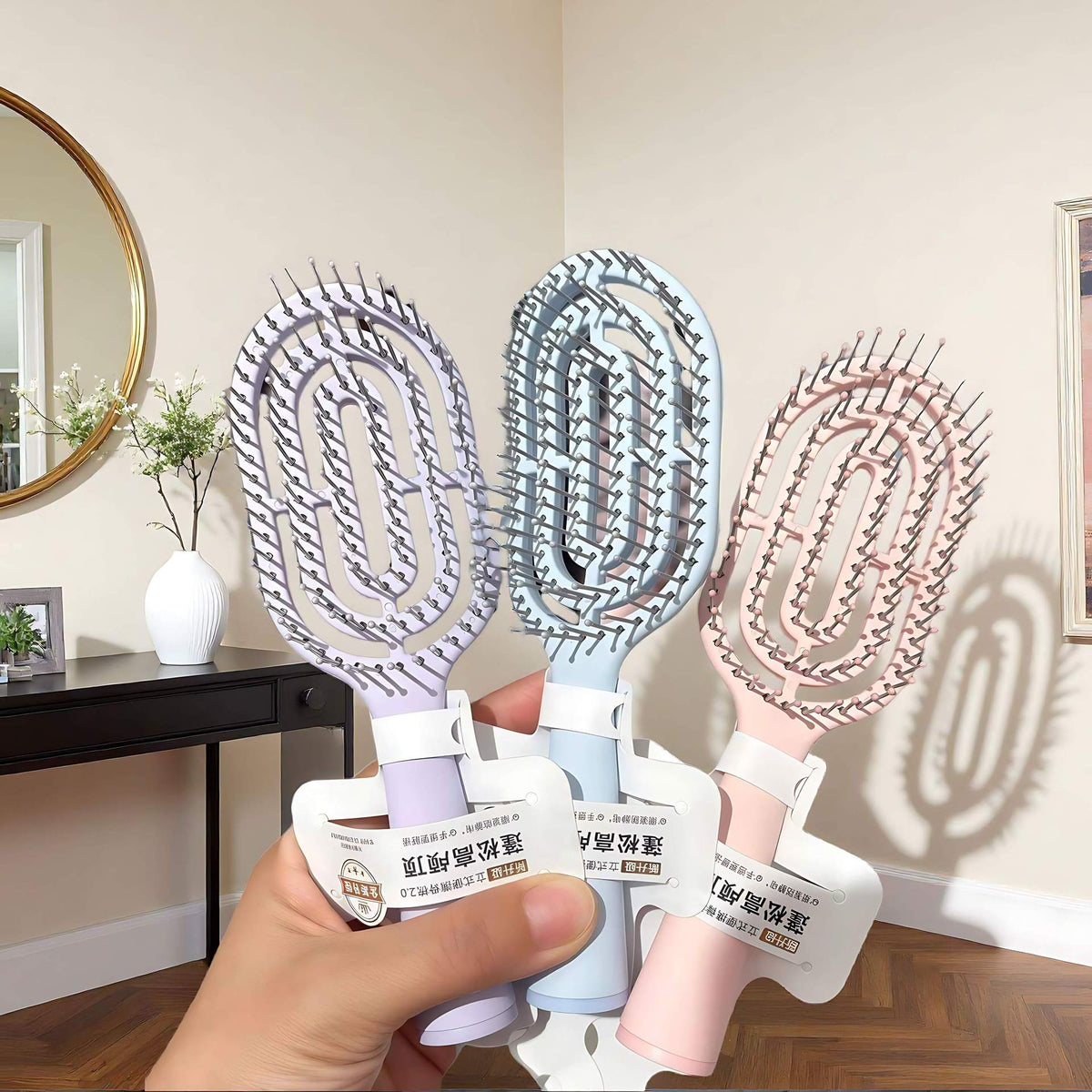 Hollow-Out Rib Comb, Portable and Easy to Carry, Curling Hair Styling Tool, Volumizing Hairbrush with Air Cushion for Home Use - image 2