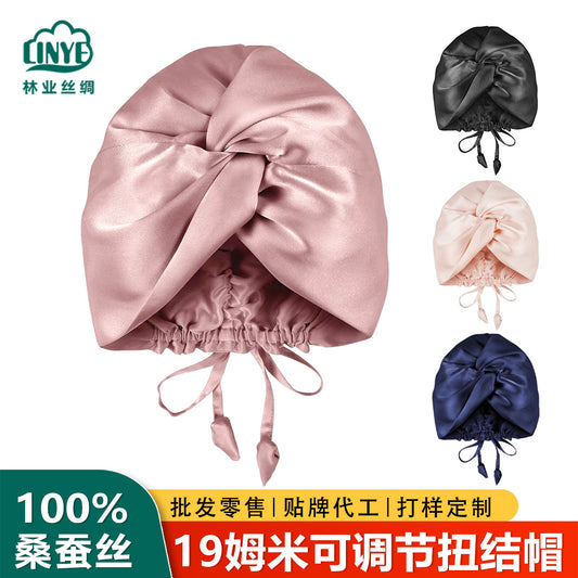 Cross-Border Amazon Adjustable Drawstring Silk Sleep Cap 100% Mulberry Silk Double-Layer Cross-Twist Sleep Cap Hair Cap for Women - image 1