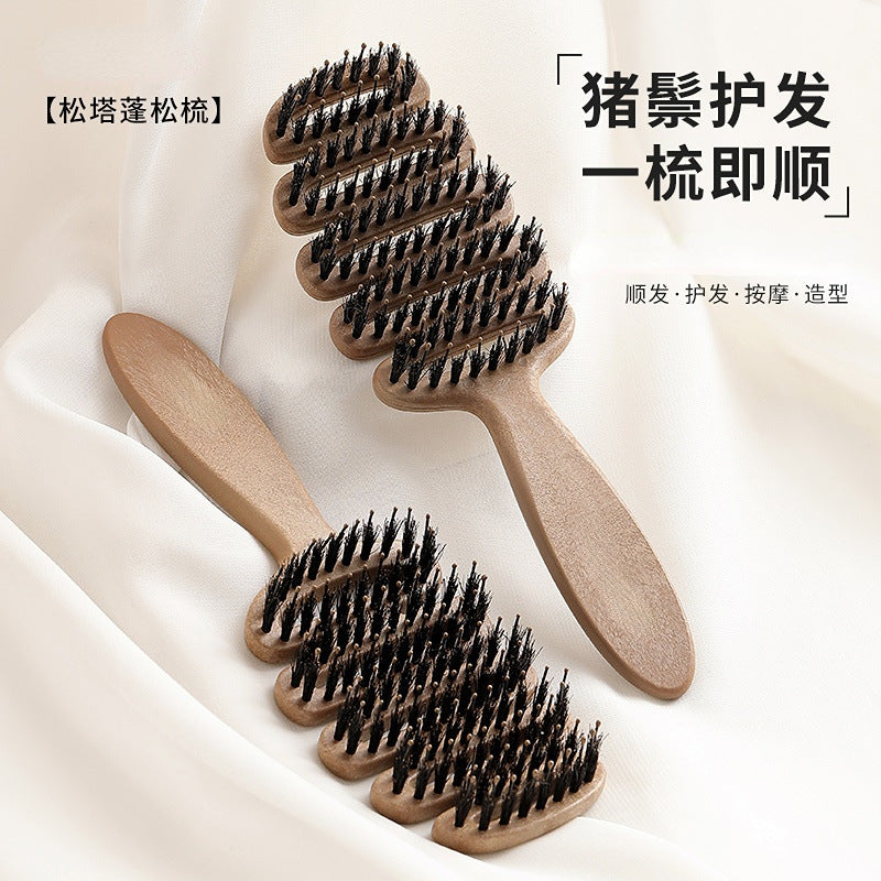 Pinecone bristle massage comb, hair care comb, volumizing styling comb, anti-static hair care comb, portable ribbed comb - image 1