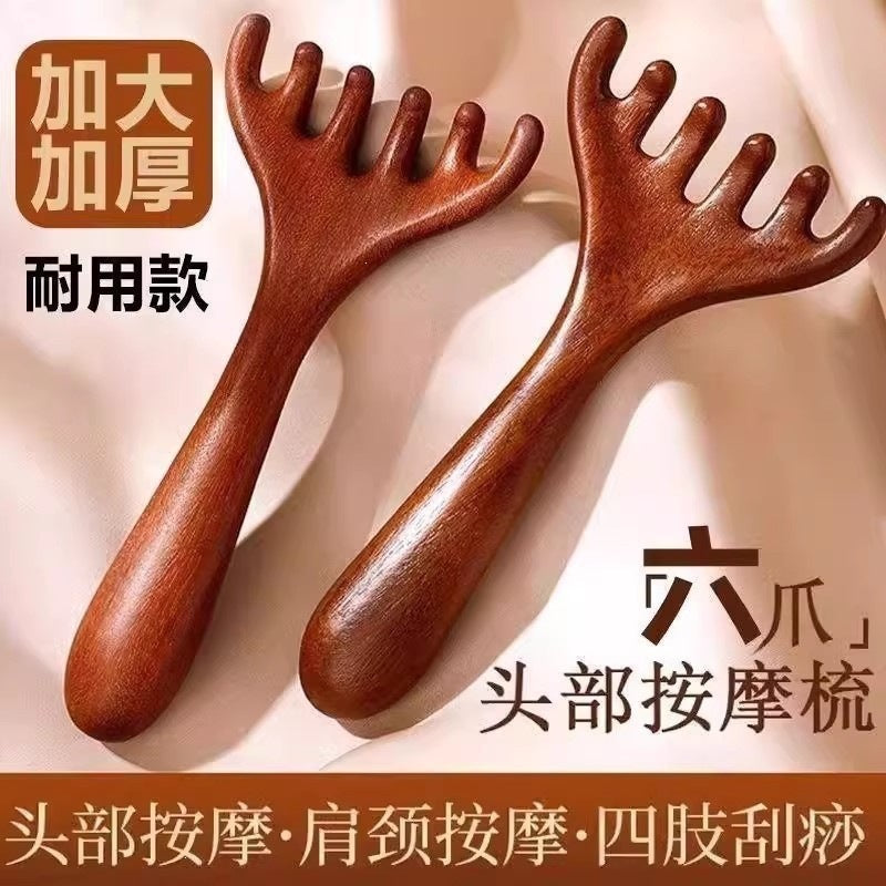 Deer Horn Scalp Massage Comb, Natural Sandalwood Six-Claw Meridian Massage Comb for Scalp and Neck - image 3