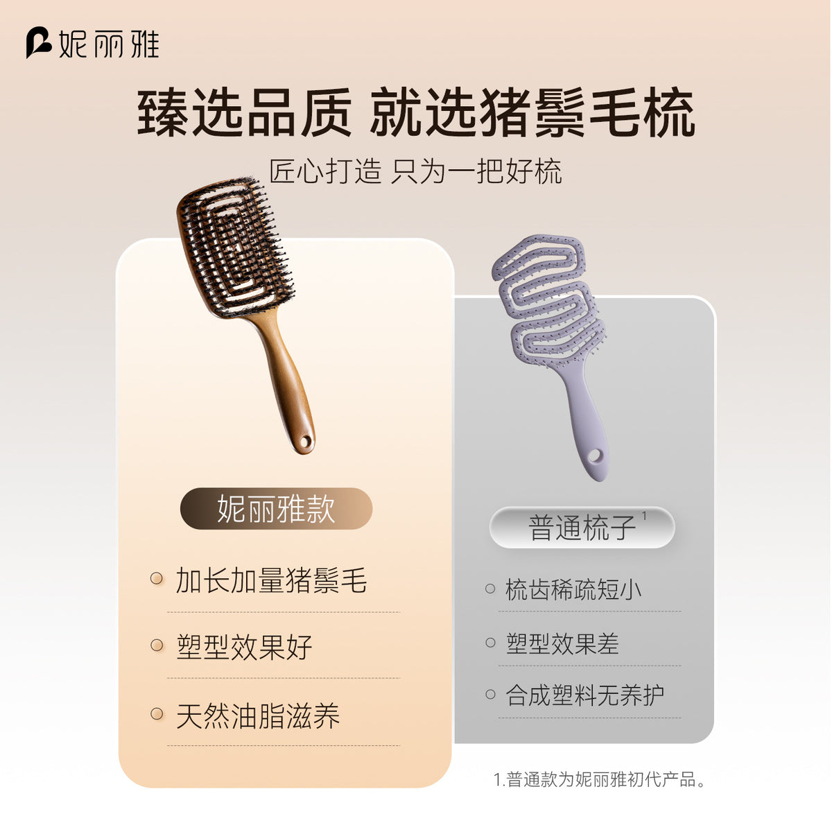 Niliya Boar Bristle Fluffy Comb for Hair Smoothing, Hair Care, Massage, Portable High-Crown Anti-Static Comb - image 4
