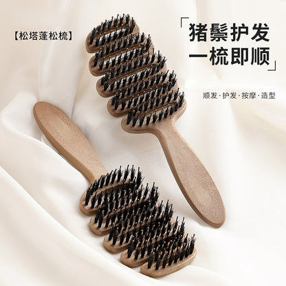 Pinecone bristle comb for head massage, anti-static, volumizing hair care comb, high crown magic tool, hair-smoothing and nourishing rib comb - image 3
