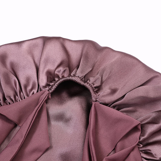 Cross-border silk sleep cap, 100% mulberry silk hat, original top women's double-layer silk knitted tie-back cap, hair protection cap, sleep cap - image 2