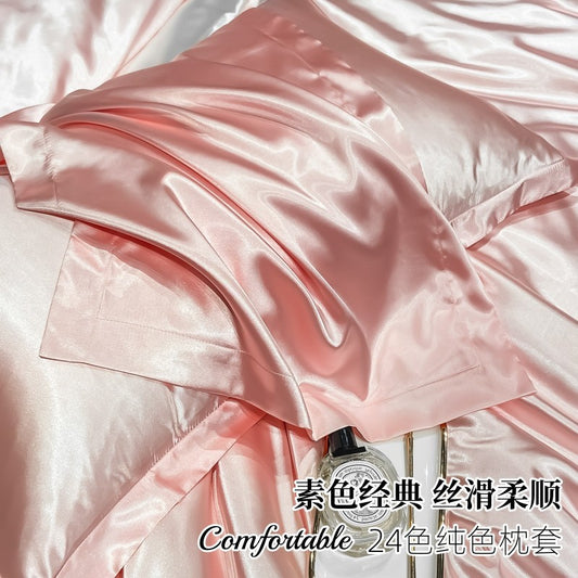 Ice-feel luxury plain double-sided silk pillowcase for hair protection, silk satin summer cover for single or double beds, wholesale from manufacturer - image 2
