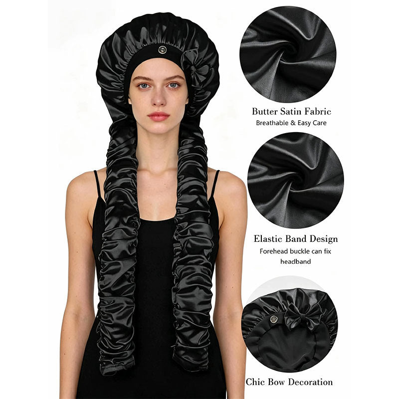 Amazon Best-Selling Simulated Silk Sleep Cap Titok Bowknot Non-Slip Versatile Sleep Bun Cap Satin Hair Protection Cap - image 1