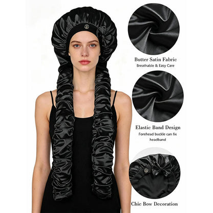 Amazon Best-Selling Simulated Silk Sleep Cap Titok Bowknot Non-Slip Versatile Sleep Bun Cap Satin Hair Protection Cap - image 1