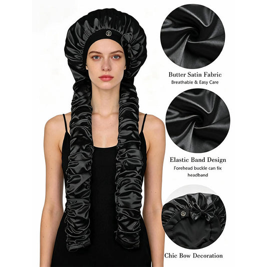 Amazon Best-Selling Simulated Silk Sleep Cap Titok Bowknot Non-Slip Versatile Sleep Bun Cap Satin Hair Protection Cap - image 1