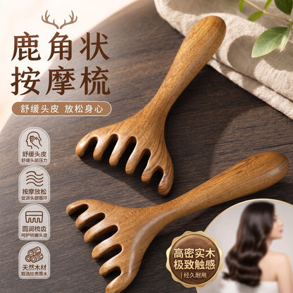 Antler massage comb, small rake for scalp scratching, neck massage, eye massage claw, gua sha rake, facial scraping meridian brush - image 1