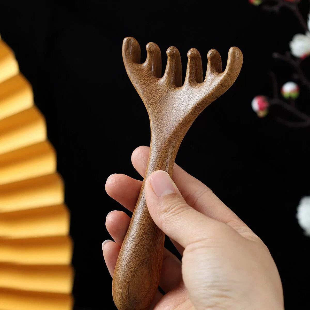 Antler massage comb, small rake for scalp scratching, neck massage, eye massage claw, gua sha rake, facial scraping meridian brush - image 2