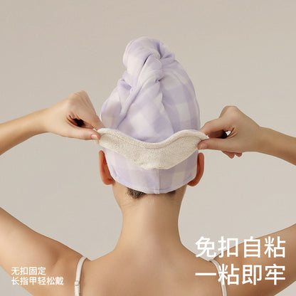 Self-adhesive, no-strap, quick-dry hair drying cap for women, Class A, highly absorbent, fast-drying, for adult hair washing, home use, double-layer thickened h - image 2
