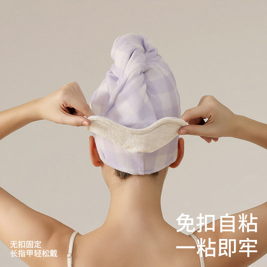 Self-adhesive, no-strap, quick-dry hair drying cap for women, Class A, highly absorbent, fast-drying, for adult hair washing, home use, double-layer thickened h - image 2