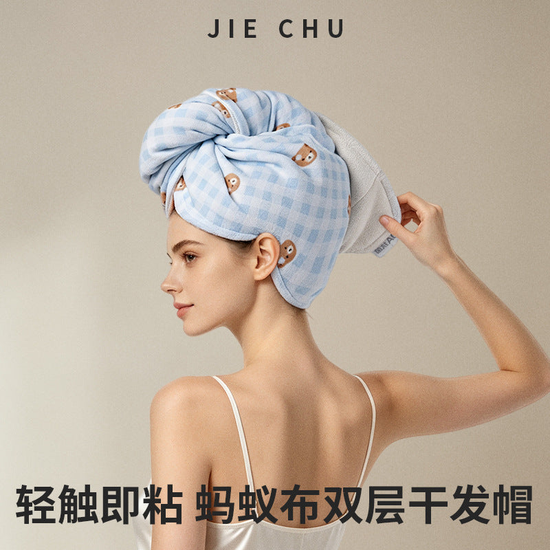 10A antibacterial self-adhesive cute hair drying cap for women, highly absorbent, quick-drying, hair towel for home use for adults - image 1