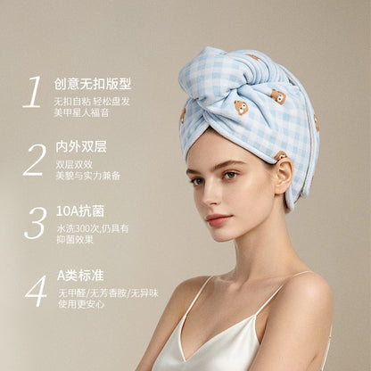10A antibacterial self-adhesive cute hair drying cap for women, highly absorbent, quick-drying, hair towel for home use for adults - image 2