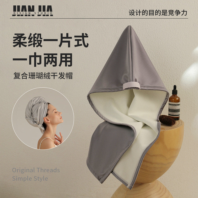 Elegant satin double-layer thickened one-piece hair drying cap for women, super absorbent and quick-drying, adult shower cap and head wrap - image 1