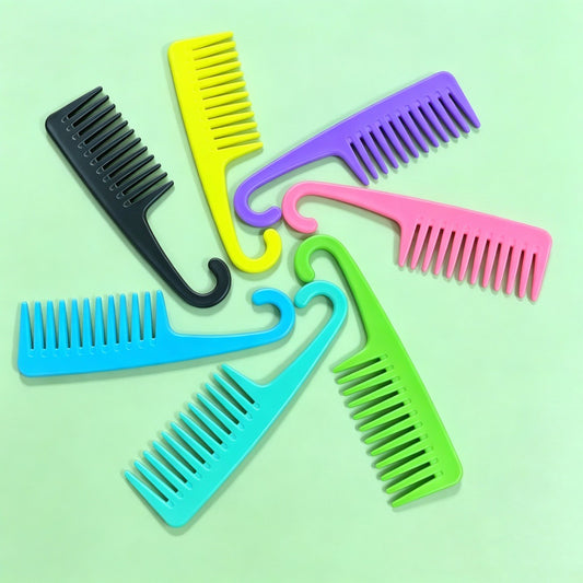 Large-toothed plastic comb with curved hook, anti-knotting comb for curly hair, hair styling comb, yellow curved hook comb - image 1