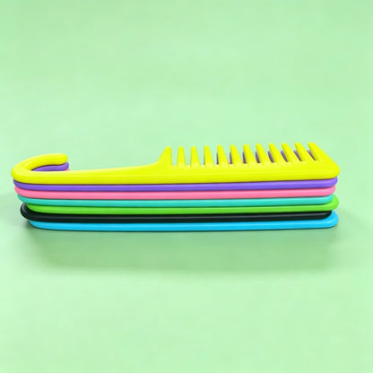Large-toothed plastic comb with curved hook, anti-knotting comb for curly hair, hair styling comb, yellow curved hook comb - image 3