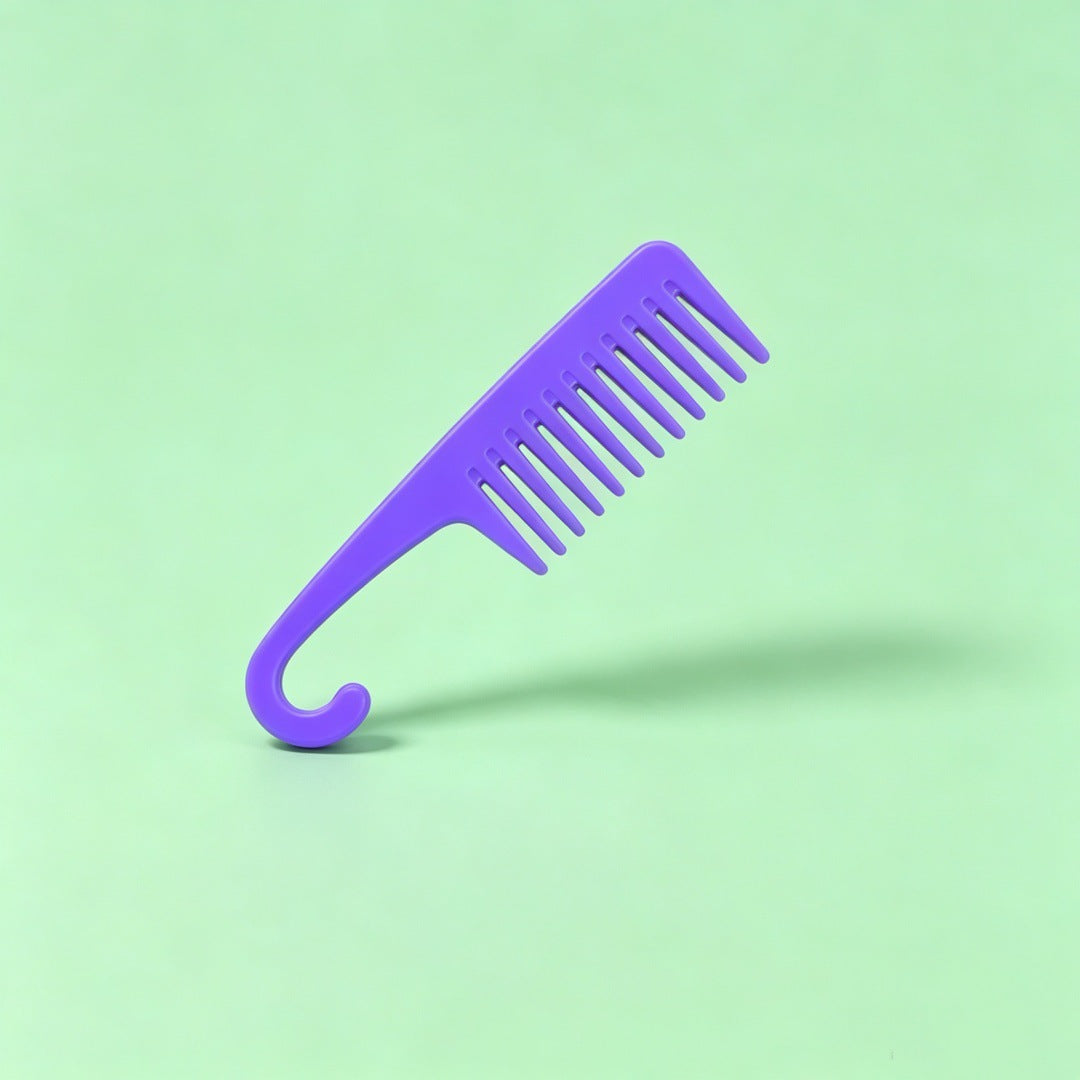 Large-toothed plastic comb with curved hook, anti-knotting comb for curly hair, hair styling comb, yellow curved hook comb - image 4