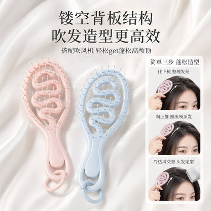 Mini hollow-out ribbed comb keychain, portable travel elastic comb, student scalp massage styling comb - image 3