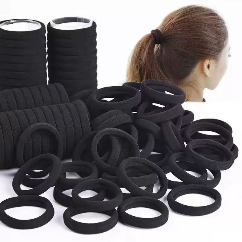 Amazon black high-elasticity hair tie towel hair band 4CM seamless hair rope Korean style elastic hair accessory for women wholesale - image 1