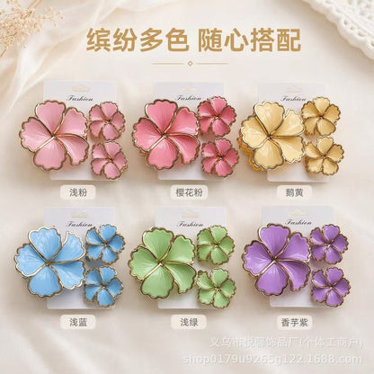 Colorful floral hair clips for women, seaside vacation style hair accessories, gold-edged hair clips, three-piece hair clip set - image 1