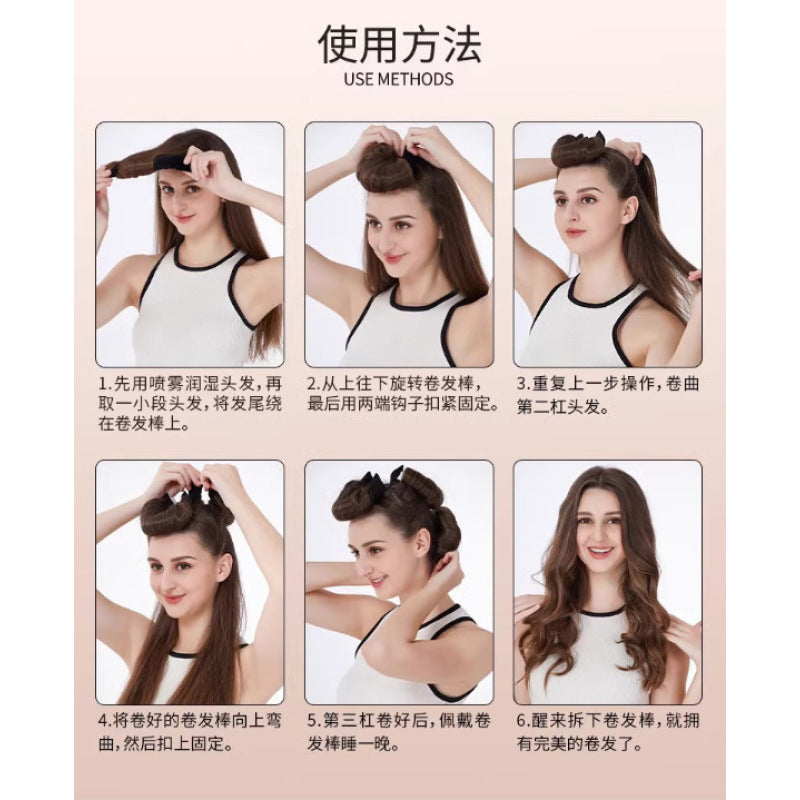 Heatless curling rod set for bun hairstyles, lazy no-heat sleep wavy hair curler, fluffy and breathable - image 4