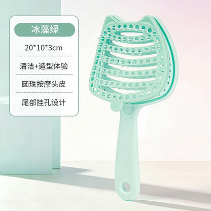 Cat-face ribbed comb, hollowed-out, portable, volumizing, women's high-crown hair styling massage comb, anti-static air cushion comb - image 4