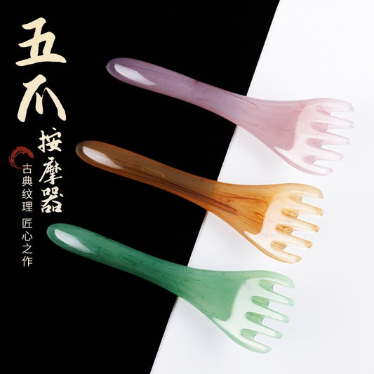 Head massager with five-pronged head therapy comb, massage claw, meridian massage comb, resin acupressure scalp scratcher, head massage tool - image 2
