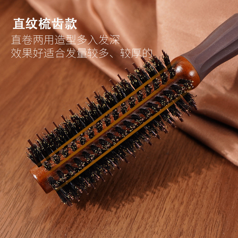 Hemuk wood bristle comb for women, for straightening hair, creating volume, anti-slip rubber ring roller comb, solid wood curling comb - image 3