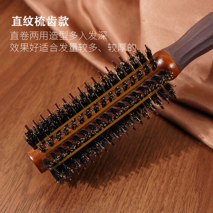 Hemuk wood bristle comb for women, for straightening hair, creating volume, anti-slip rubber ring roller comb, solid wood curling comb - image 3