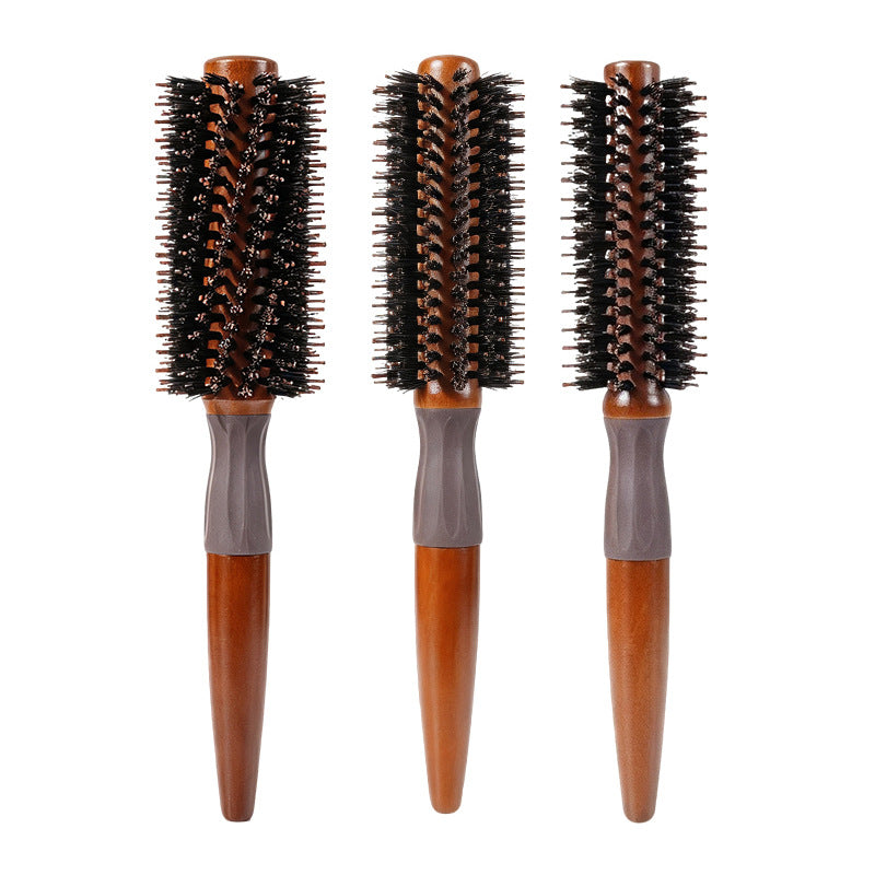 Hemuk wood bristle comb for women, for straightening hair, creating volume, anti-slip rubber ring roller comb, solid wood curling comb - image 5