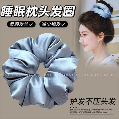 Silk sleeping scrunchie for women, extra-large scrunchie, pillow-filled, high bun hairstyle, sleep-friendly, non-damaging hair accessory - image 1