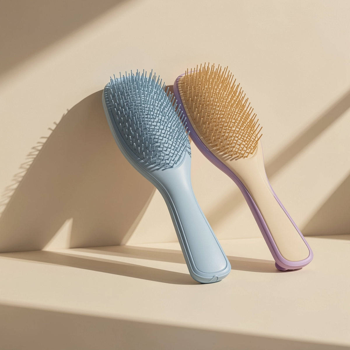 Plastic hair styling brush with multiple teeth and a straight handle