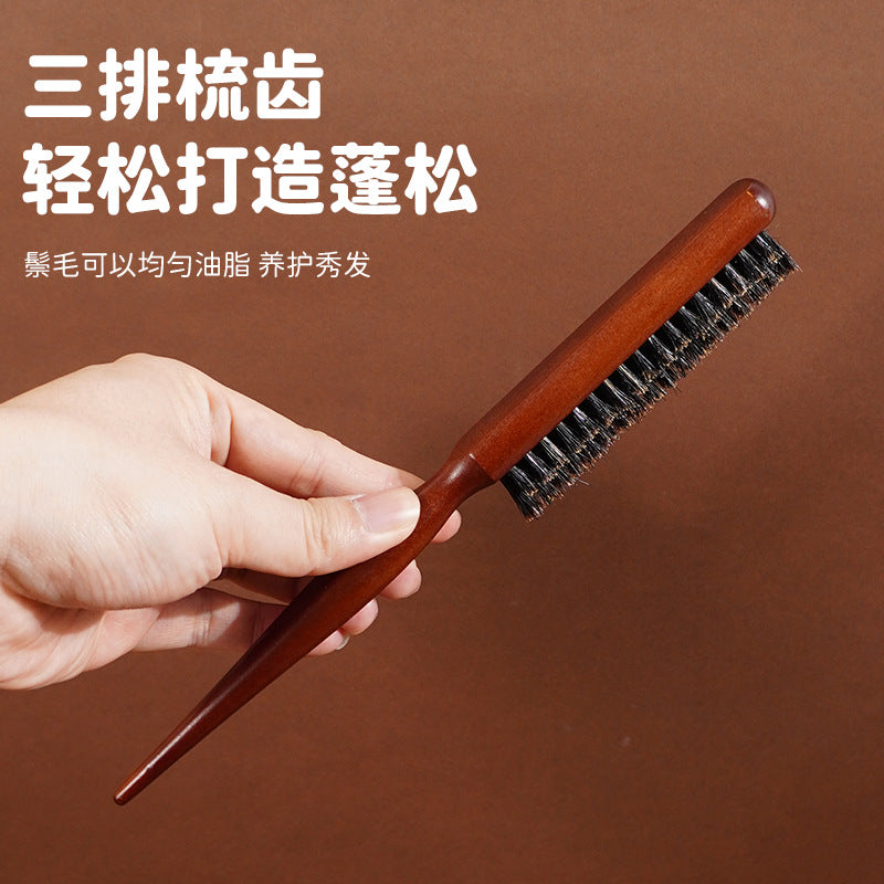 Factory supply bristle hair comb fluffy styling evening comb rosewood three-row hair comb bag hair comb - image 4