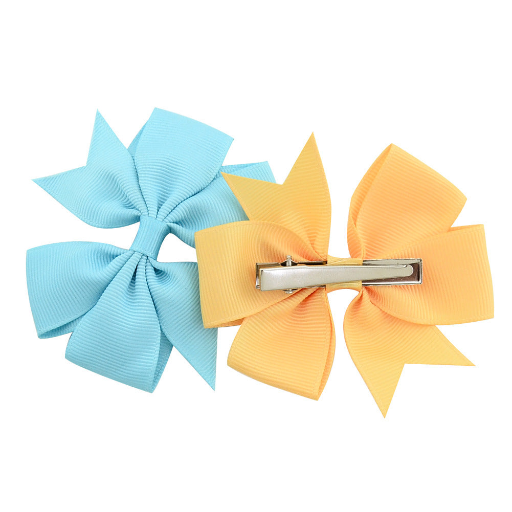 53 Colors Amazon Hot Selling Six-Ear Pure Color Ribbed Fishtail Bow Hairpin Hair Accessories Kidsren's Headwear 564 - image 3