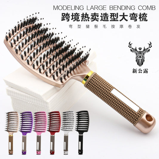 Big Bend Comb Rib Comb Pig Mane Anti-static Bend Massage Comb Nine-row Comb Shape Curly Hair Plastic Hair Comb - image 1